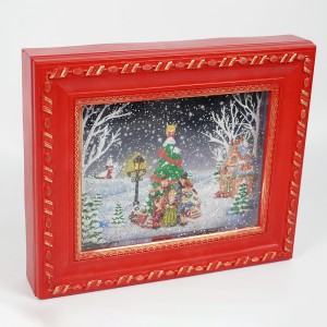 Hot sell new noel carollers Xmas tree village scene Photo frame water spinning musical led Christmas snow globe