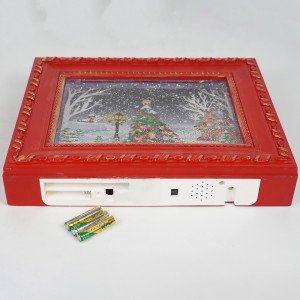 Hot sell new noel carollers Xmas tree village scene Photo frame water spinning musical led Christmas snow globe