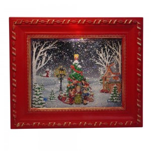 Hot sell new noel carollers Xmas tree village scene Photo frame water spinning musical led Christmas snow globe