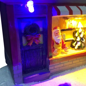 Melody colorful Xmas village Christmas Decoration Santa’s Train Shop scene led lighted Christmas house