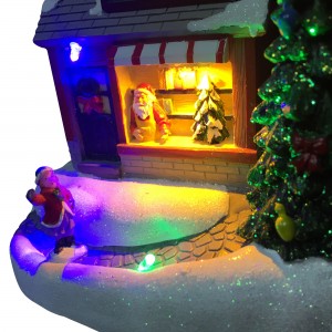 Melody colorful Xmas village Christmas Decoration Santa’s Train Shop scene led lighted Christmas house
