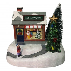 Melody colorful Xmas village Christmas Decoration Santa’s Train Shop scene led lighted Christmas house