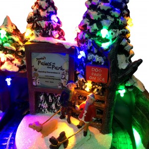 LED light up Snow Scene Doggy & rotating Train resin musical Christmas village for seasonal decor and gift