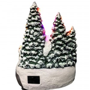 LED light up Snow Scene Doggy & rotating Train resin musical Christmas village for seasonal decor and gift
