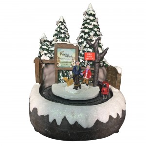 LED light up Snow Scene Doggy & rotating Train resin musical Christmas village for seasonal decor and gift