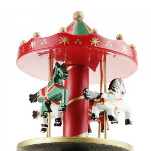 Wind up Carrossel decor Plastic and Wooden merry go round rotating Carousel music box with 4 horse figurine for Christmas gift