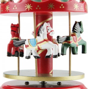 Wind up Carrossel decor Plastic and Wooden merry go round rotating Carousel music box with 4 horse figurine for Christmas gift