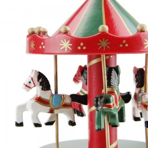 Wind up Carrossel decor Plastic and Wooden merry go round rotating Carousel music box with 4 horse figurine for Christmas gift
