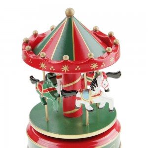 Wind up Carrossel decor Plastic and Wooden merry go round rotating Carousel music box with 4 horse figurine for Christmas gift