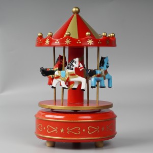Wholesale Xmas Carrossel decorative Plastic and wooden hand cranked Merry Go Round Carousel Music Box for Kids Toys