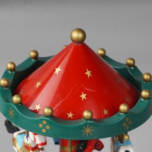 Customized Xmas Carrossel decorative Plastic and wooden merry go wind up rotating carousel music box for Christmas gift