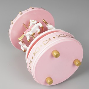 Wholesale illuminated Christmas Carrossel decor, rotating round merry go carousel music box for kid gift