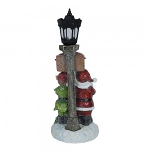 Custom Wholesale Handmade Resin Xmas Santa and Snowman Lamp Post Glitter Christmas Lamp post With LED Lights