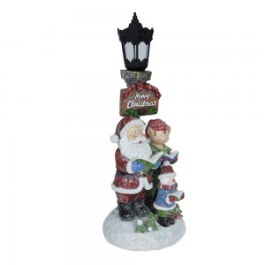 Custom Wholesale Handmade Resin Xmas Santa and Snowman Lamp Post Glitter Christmas Lamp post With LED Lights