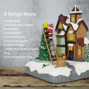 LED light up animated spinning train scene Resin Musical Christmas village houses with 8 Xmas songs
