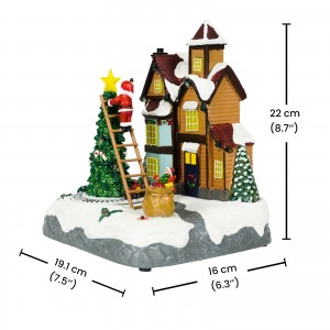LED light up animated spinning train scene Resin Musical Christmas village houses with 8 Xmas songs