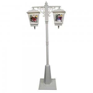 Rainproof musical navidad double lamps falling snow Xmas street lamppost Led Christmas light with Santa and snowman
