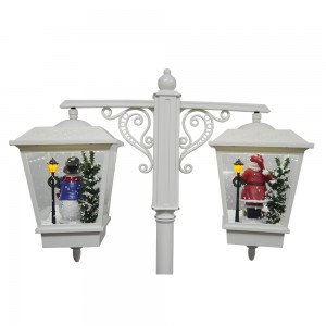 Rainproof musical navidad double lamps falling snow Xmas street lamppost Led Christmas light with Santa and snowman