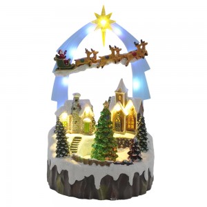 MELODY Brand LED Lighted Animated Polyresin Musical Christmas Village Craft Indoor Seasonal Movement Festive Decoration Supply