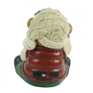 Animated Polyresin LED Siting Bear with Giftbox Traditional Style Musical 3AA Battery Not Included Christmas Table Decor Gift