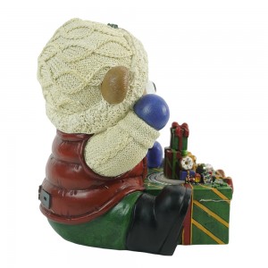 Animated Polyresin LED Siting Bear with Giftbox Traditional Style Musical 3AA Battery Not Included Christmas Table Decor Gift