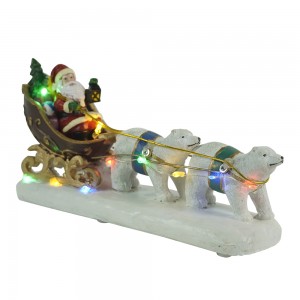 LED Light Polar Bear Pull Sledge Resin Craft Christmas Decoration Home Table Decor
