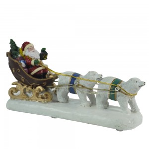 LED Light Polar Bear Pull Sledge Resin Craft Christmas Decoration Home Table Decor