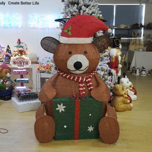 MELODY Customizable Lighted Handmade Christmas Brown Bear Decoration 2026 Fabric & Metal Classic Style Big Size