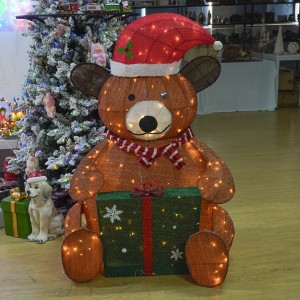 MELODY Customizable Lighted Handmade Christmas Brown Bear Decoration 2026 Fabric & Metal Classic Style Big Size