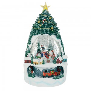 MELODY Xmas LED Swirling Glitter Water Lantern Indoor Christmas Snow Globe Decoration with Train Turning Polyresin Material