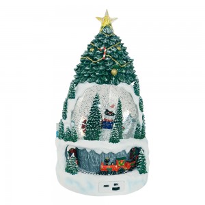 MELODY Xmas LED Swirling Glitter Water Lantern Indoor Christmas Snow Globe Decoration with Train Turning Polyresin Material