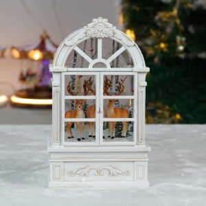 Christmas Decorative Water Globe Lantern, Reindeer Figurine Snow Globe with Light , Elegant Table Centerpiece for Holiday Party