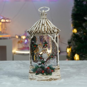 MELODY Xmas LED Swirling Glitter Water Lantern Indoor Christmas Snow Globe Decoration With Lighting Feature