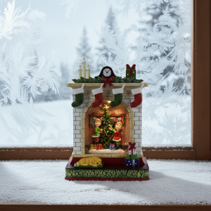XM Melody Fireplace Shaped Water Lantern – Luxury Christmas Glittering Music Box Decoration