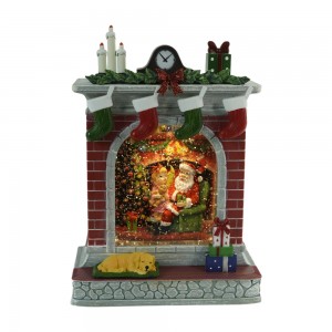 LED Light up Christmas Fireplace Water Lantern Indoor Xmas Glittering Snow Globe Musical Home Decoration