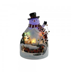 Plastic Christmas Craft Santa Village with Colorful LED Light and Train Moving Xmas Indoor Home Decor