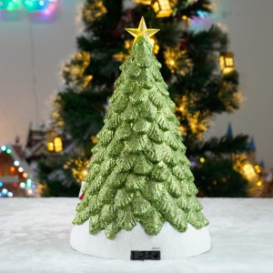 Wholesale Xmas Tree and Santa Scene Mult Functional Animated Turnng Train & Music Led Musical Resin Christmas Village Tree
