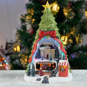 Wholesale Xmas Tree and Santa Scene Mult Functional Animated Turnng Train & Music Led Musical Resin Christmas Village Tree