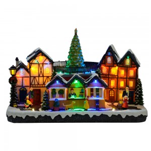 MELODY Traditional Animated CHRISTMAS DECORATION 2026 LED Christmas Village with Turning Function & Music Indoor Use Resin Christmas Gifts