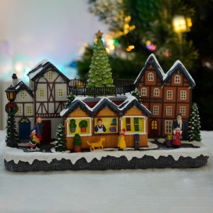 MELODY Traditional Animated CHRISTMAS DECORATION 2026 LED Christmas Village with Turning Function & Music Indoor Use Resin Christmas Gifts