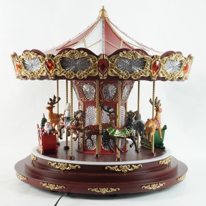 Large Luminous Music Christmas Carousel European Holiday Decorations Lighted Turning Carousel Christmas Figurines Toys