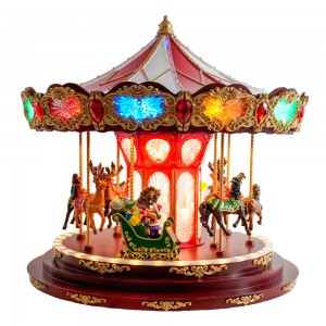Large Luminous Music Christmas Carousel European Holiday Decorations Lighted Turning Carousel Christmas Figurines Toys