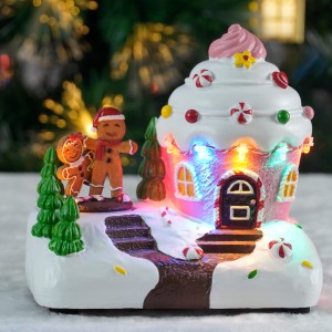 LED Light-up Christmas Candy Village House with Turning Gingerman