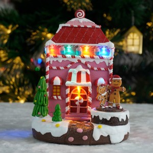 LED Light up Animated Resin Musical Christmas Village Gingerbread Movement MELODY Brand 3 AA Batteries for Seasonal Decor Gift