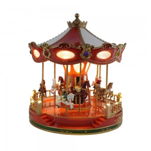Red Plastic Christmas Carousel with LED Lights Musical & Animated Indoor Decoration-Factory Wholesale Gift Idea