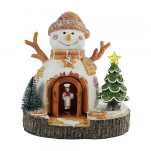Battery Operated Musical LED SNOWMAN Village Cooker Open Close Door Christmas Village House Christmas Resin Village Decoration