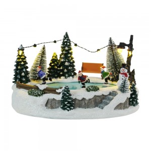 LED Musical Resin Village with Skater Decoration Christmas Ornaments and Gifts Christmas Skating Village
