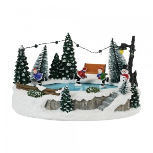 LED Musical Resin Village with Skater Decoration Christmas Ornaments and Gifts Christmas Skating Village