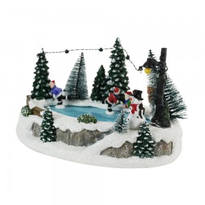 LED Musical Resin Village with Skater Decoration Christmas Ornaments and Gifts Christmas Skating Village