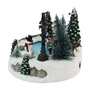 LED Musical Resin Village with Skater Decoration Christmas Ornaments and Gifts Christmas Skating Village